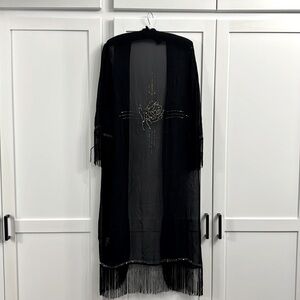 CHAN LUU 🖤🩶🩶🩶 OSFA beaded fringed top with floral rose design on the back